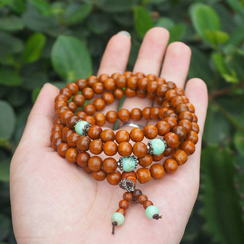 Natural Indonesian Blood Dragon Wood Beads with Turquoise Beads